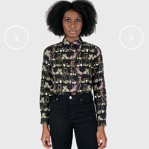 Straight To Hell "Join the Revolution" platform shoe-print button up (worn once)